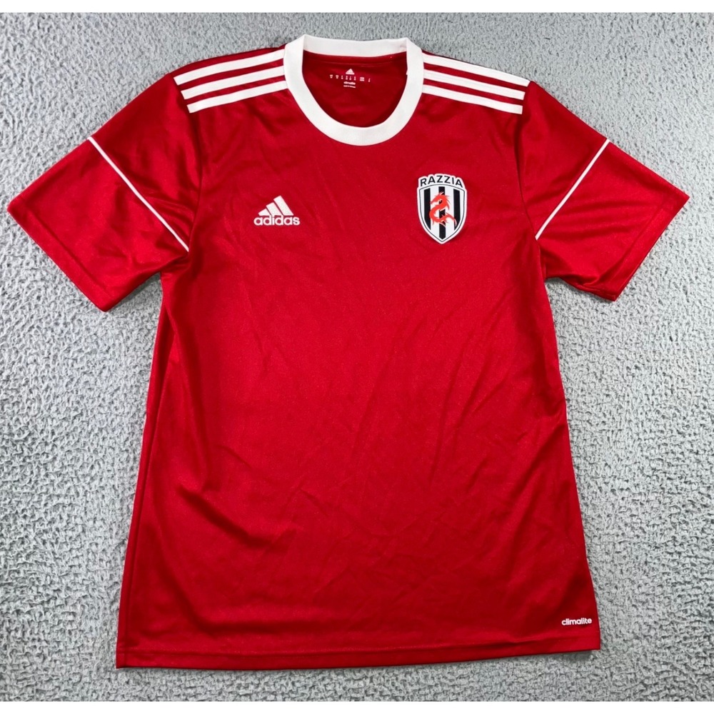Adidas Soccer Jersey Men S Red Razzia Club #19 Climalite S/S Blokecore Sporty